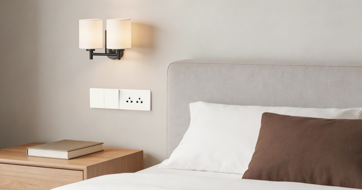 MG37 switch and socket in a bedroom scene